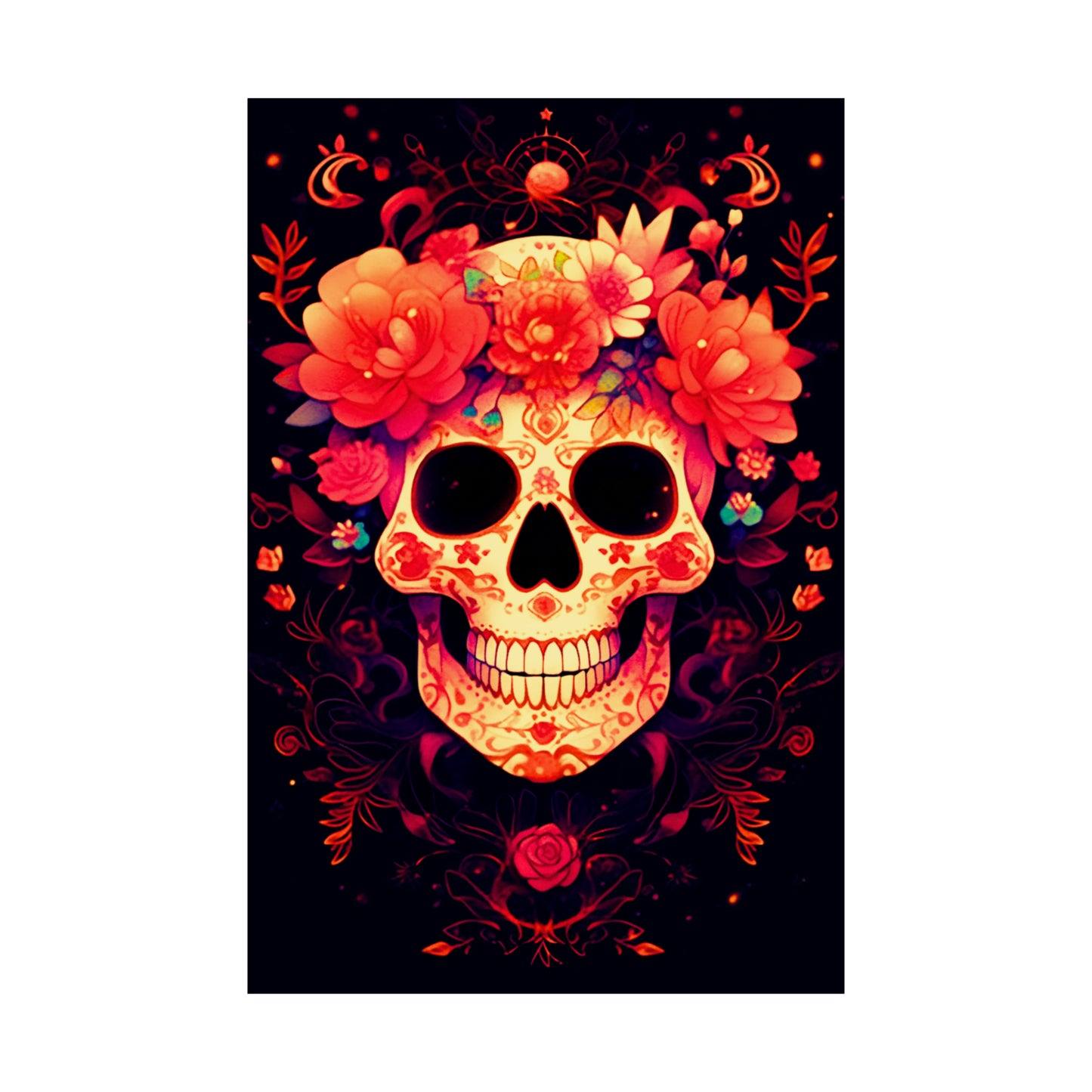 Exquisite Intricate Sugar Skull with Vibrant Marigold Flowers and Delicate Lace Patterns