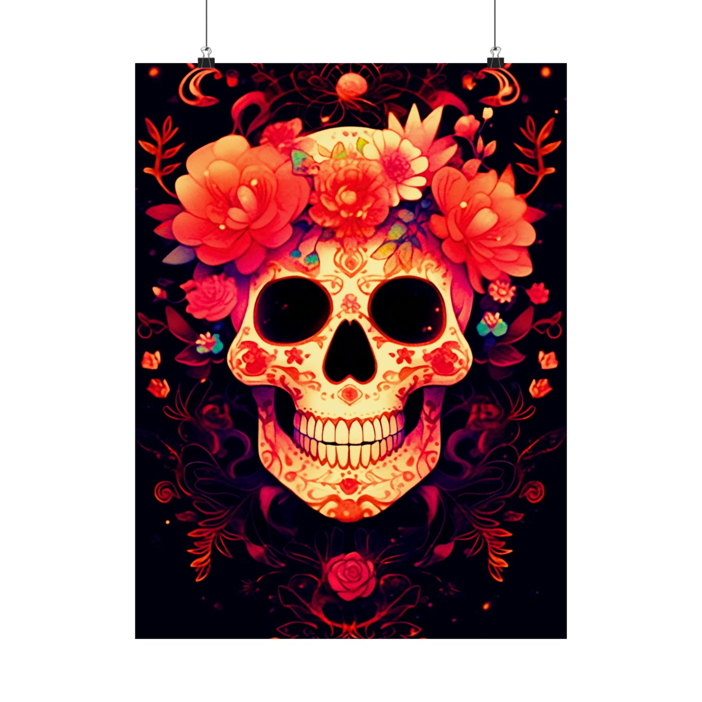 Exquisite Intricate Sugar Skull with Vibrant Marigold Flowers and Delicate Lace Patterns