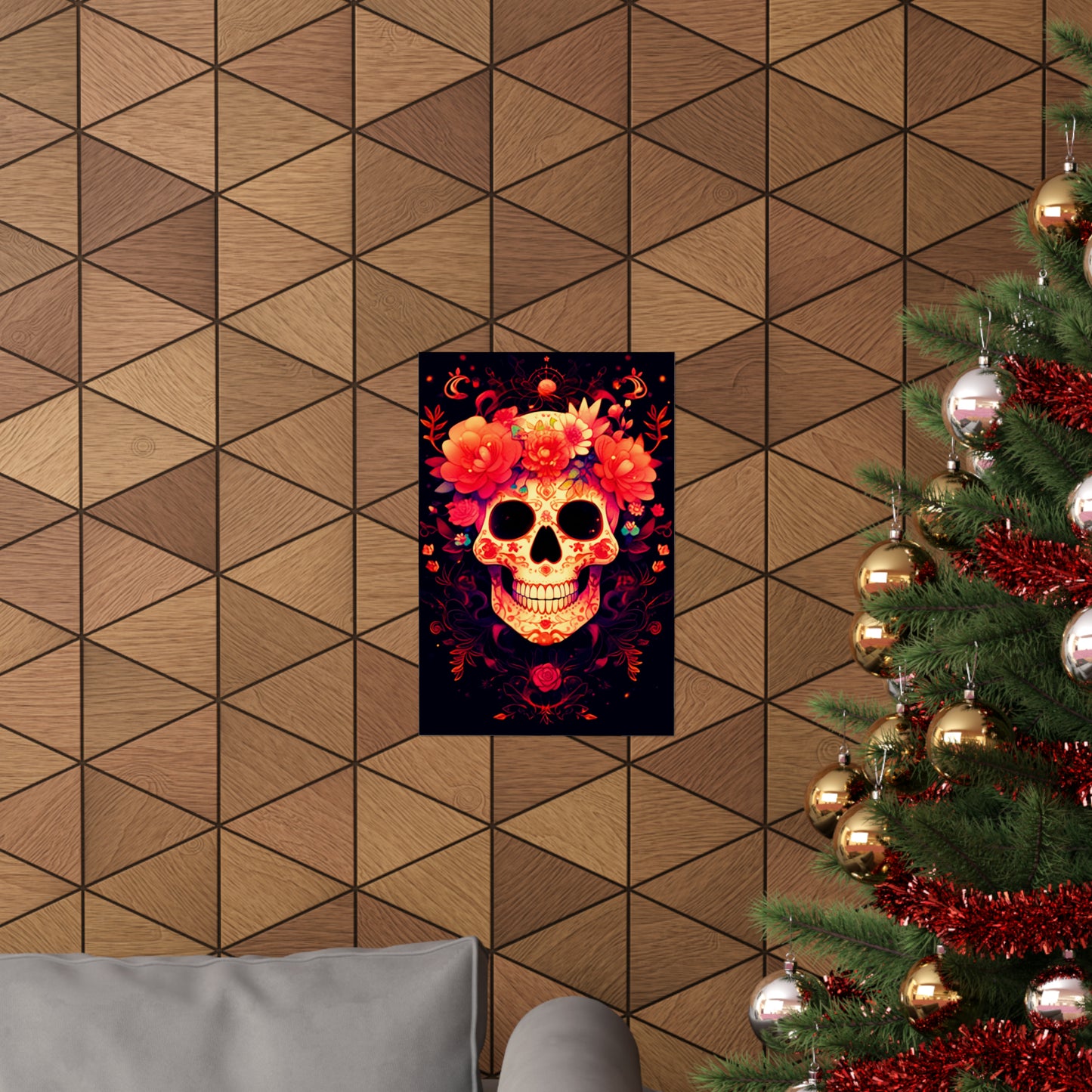Exquisite Intricate Sugar Skull with Vibrant Marigold Flowers and Delicate Lace Patterns