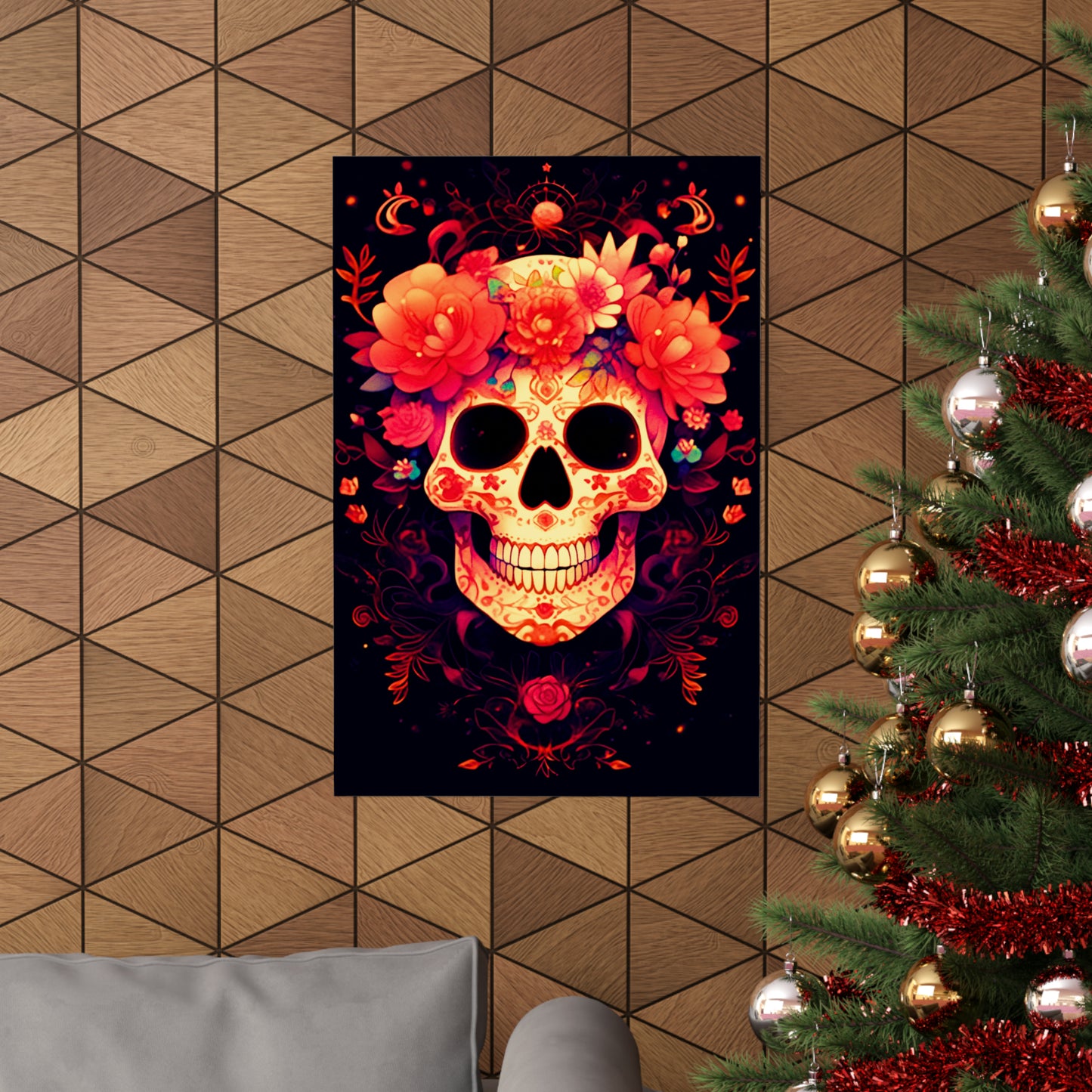 Exquisite Intricate Sugar Skull with Vibrant Marigold Flowers and Delicate Lace Patterns