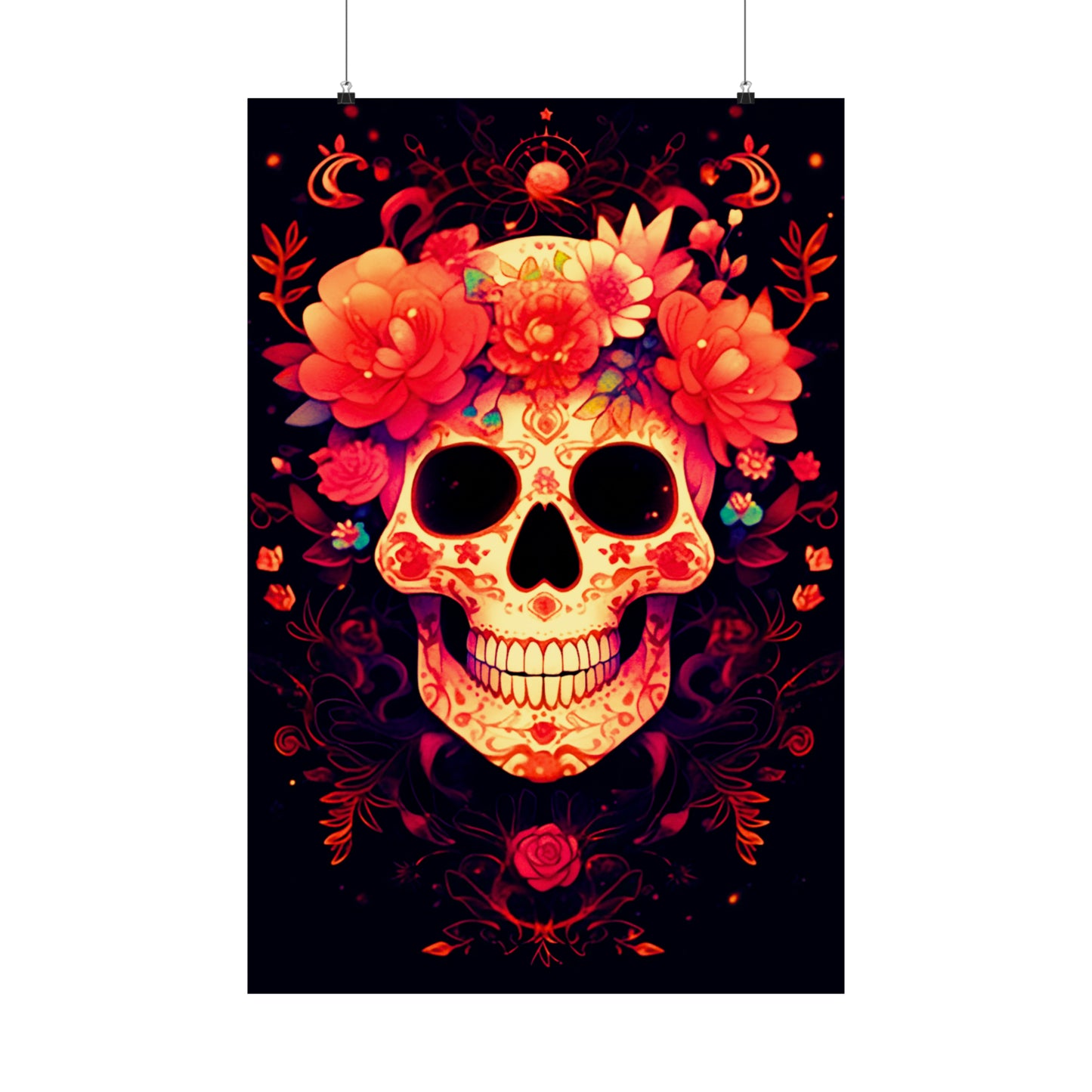 Exquisite Intricate Sugar Skull with Vibrant Marigold Flowers and Delicate Lace Patterns