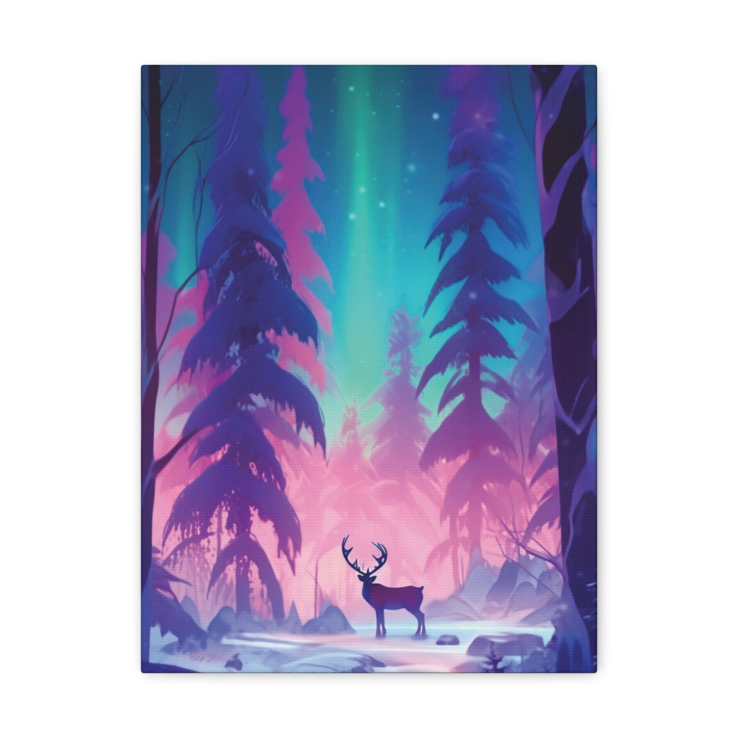 Majestic Winter Forest: Reindeer and the Northern Lights Show