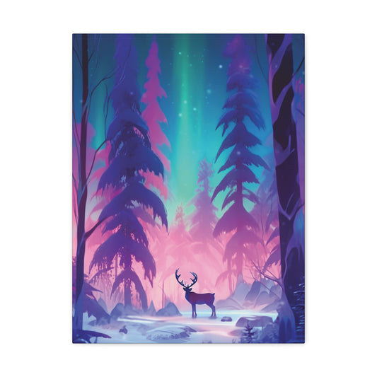 Majestic Winter Forest: Reindeer and the Northern Lights Show