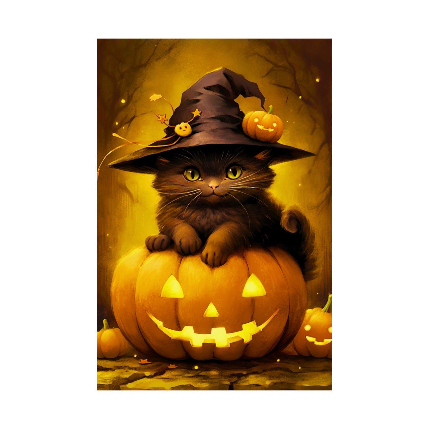 Whimsical Cat Jack-o'-Lantern: Playful Halloween Décor Poster