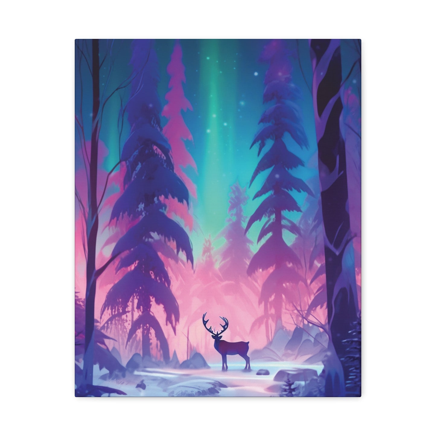 Majestic Winter Forest: Reindeer and the Northern Lights Show