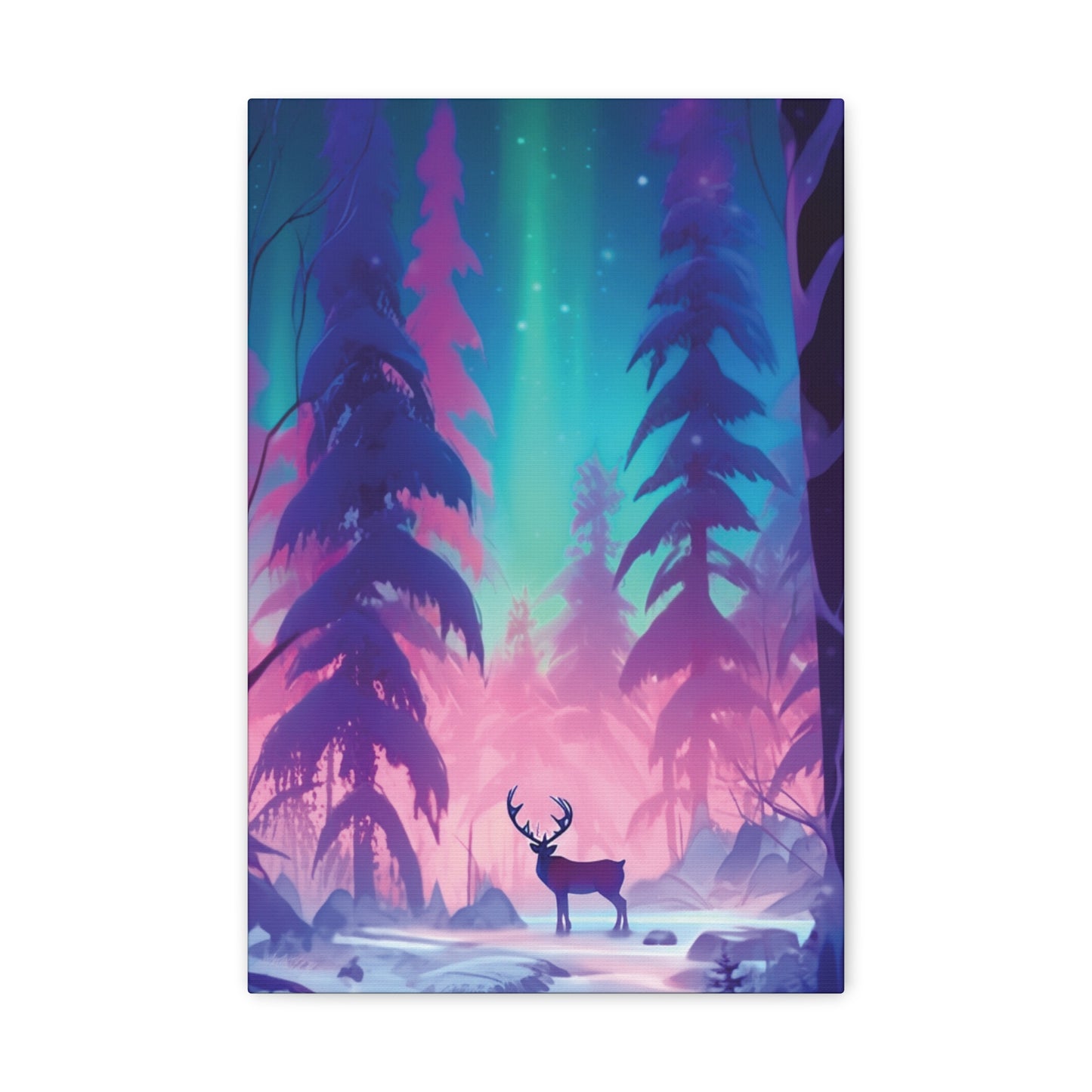 Majestic Winter Forest: Reindeer and the Northern Lights Show