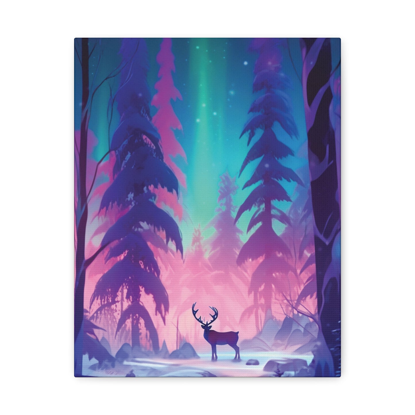 Majestic Winter Forest: Reindeer and the Northern Lights Show