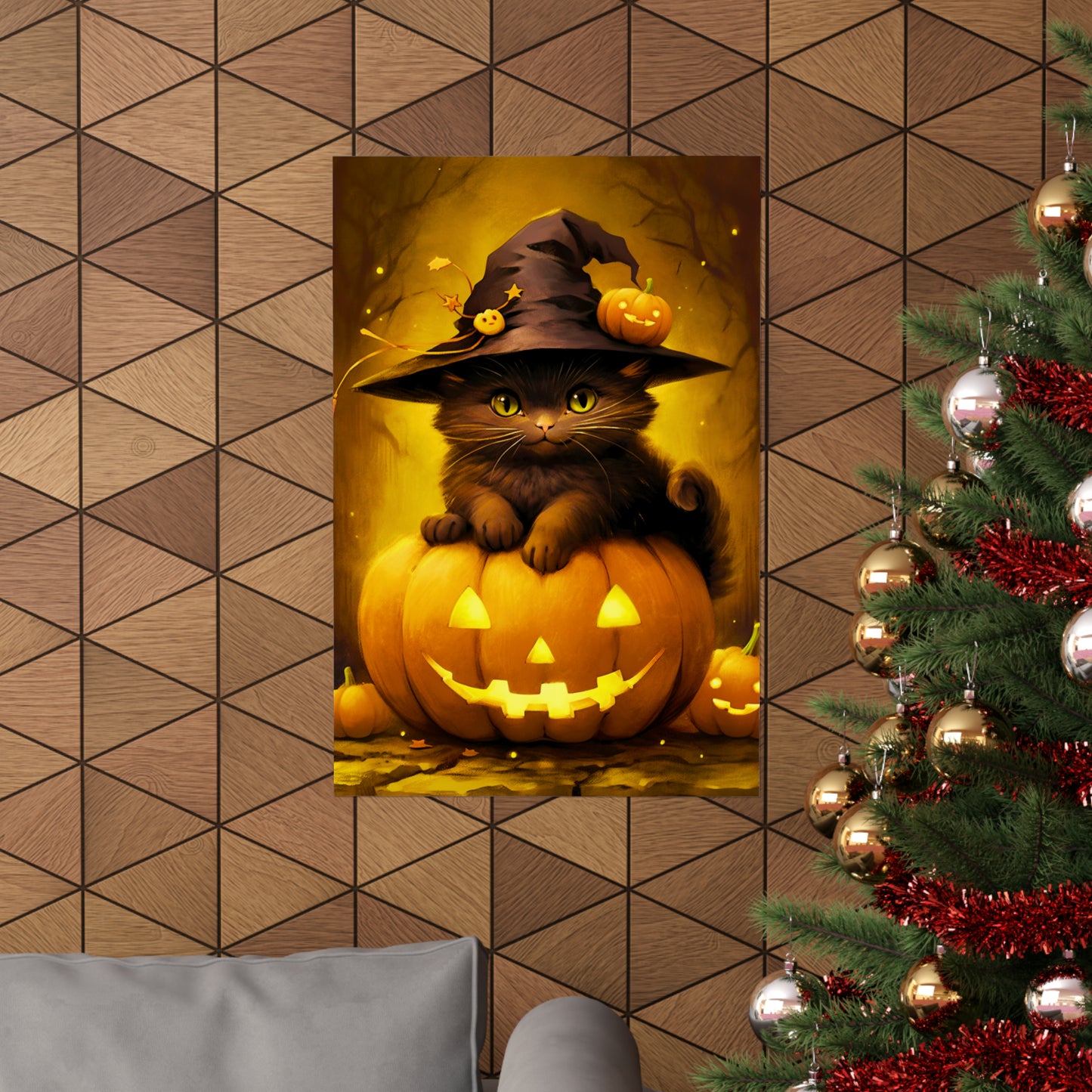 Whimsical Cat Jack-o'-Lantern: Playful Halloween Décor Poster