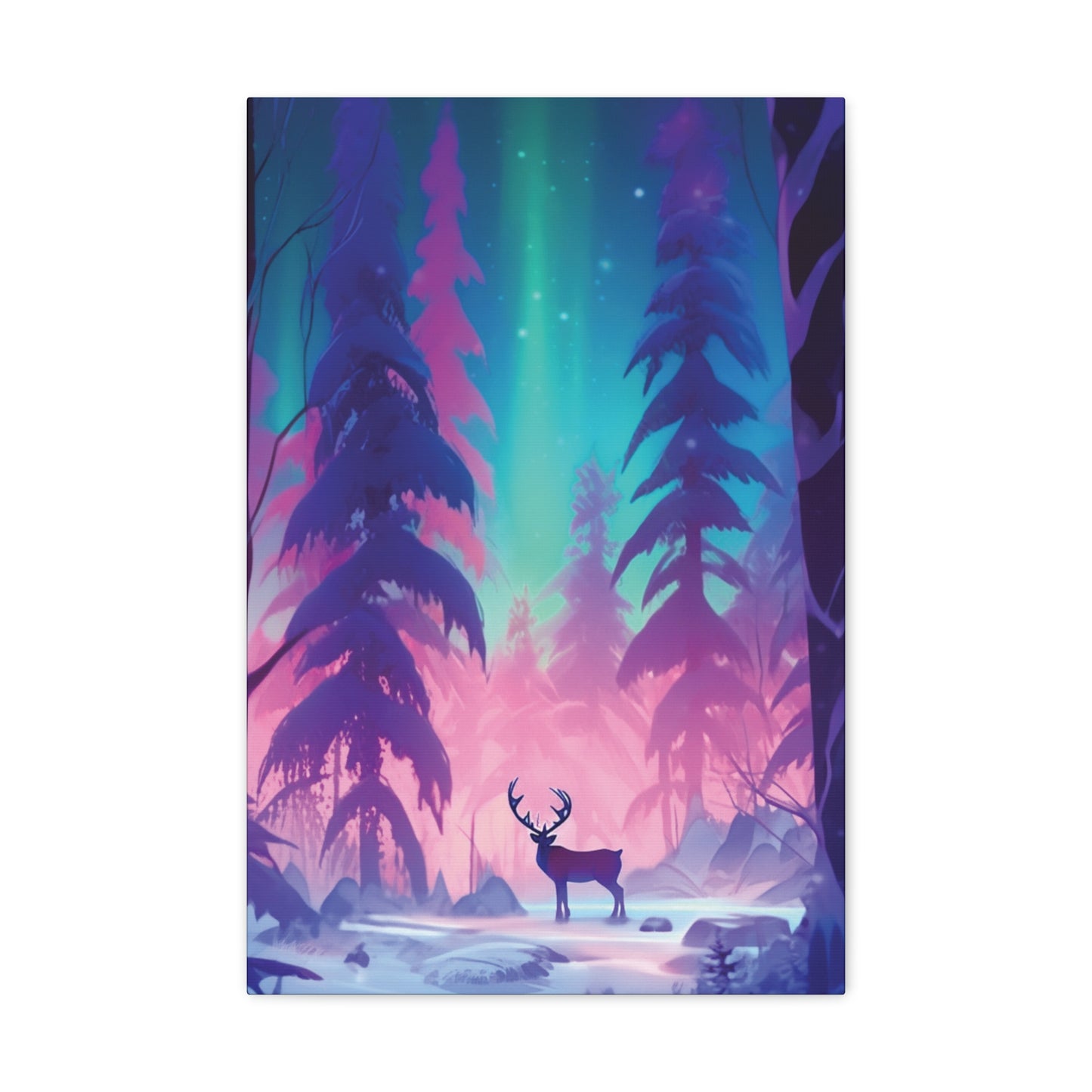 Majestic Winter Forest: Reindeer and the Northern Lights Show